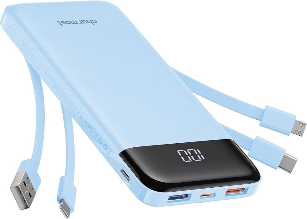 Portable Charger with Built in Cables, Portable Charger with Cords Wires Slim 10000mAh Travel Bat... | Amazon (US)