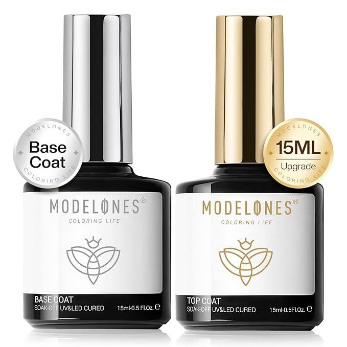 Amazon.com: Modelones 15ml Gel Nail Polish Top Coat Set, No Wipe Base and Top Coat, Nail Starter ... | Amazon (US)