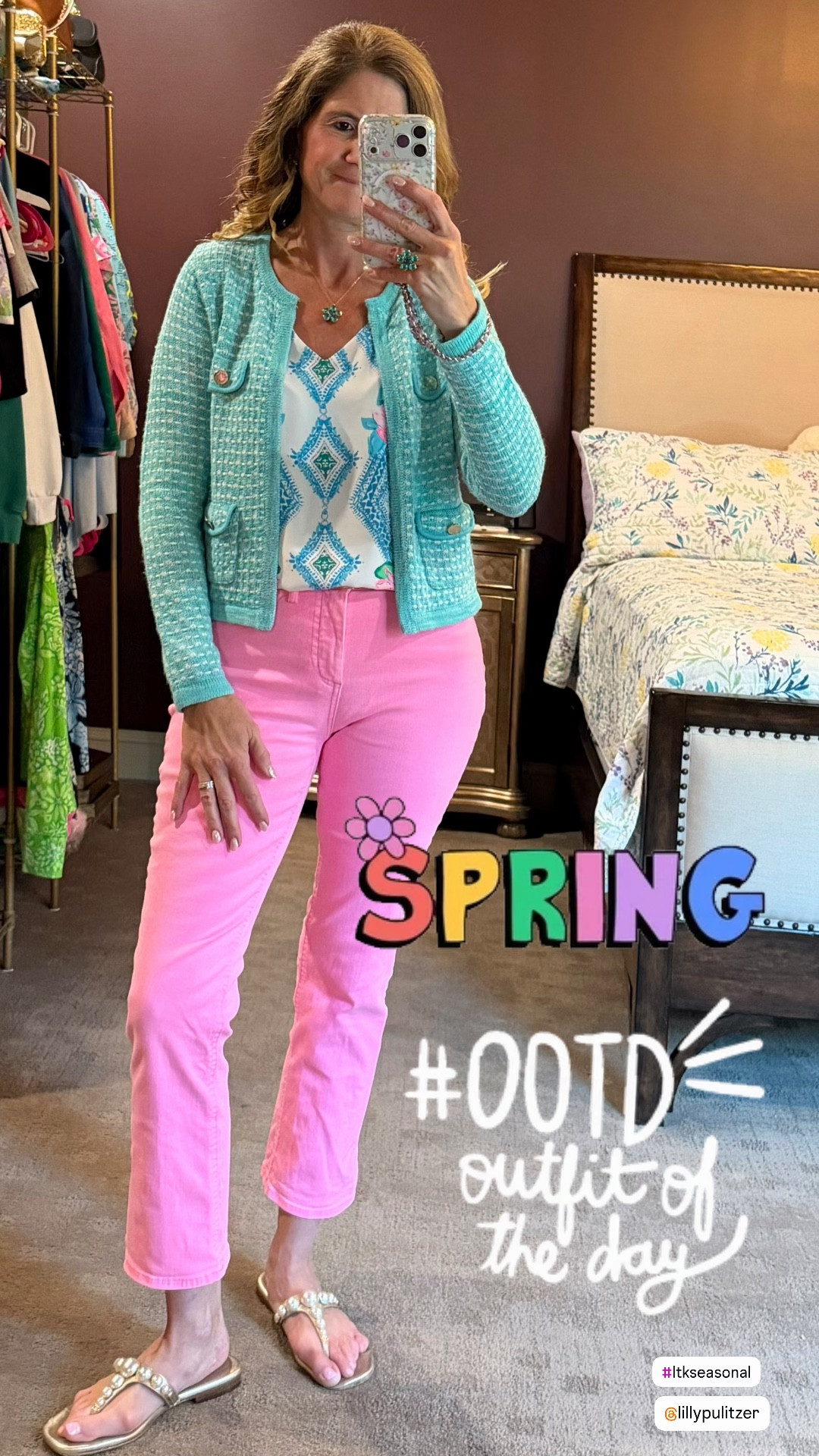 Spring Outfit 

Spring outfit I’ll be wearing on repeat 💕

This top is one of my favorites—so easy to style with jeans, shorts, or skirts and works dressed up or casual.

Added a cardigan here which makes it perfect for cooler mornings or evenings 🩷 Great outfit for work too! 

All jewelry comes from thesparkledshell.com 
Use my code: lillylover10 

spring outfit ideas
casual to dressy outfit
cardigan outfit women
colorful outfit women
preppy spring style
everyday outfit women
women over 40 style
outfit styling ideas
versatile outfits

#springstyle #ootdstyle #outfitideas
#preppystyle #colorfulstyle #casualchic
#ltkstyle #ltkoutfit #ltkfinds
#styleover40 #over40style #everydaystyle #lillypulitzer 

#LTKWorkwear #LTKOver40 #LTKSeasonal