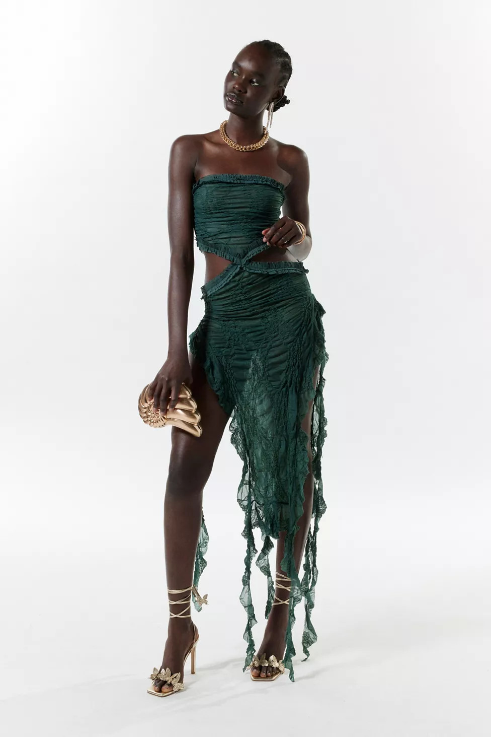 Jaded London Scrunch Lace Midi Dress | Urban Outfitters (US and RoW)