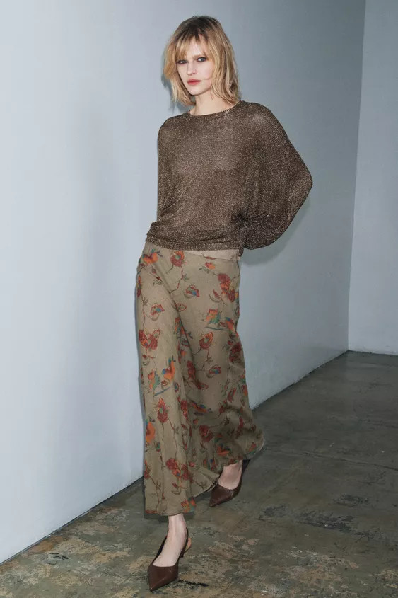 ZW COLLECTION FLORAL WOOL SKIRT | Zara US