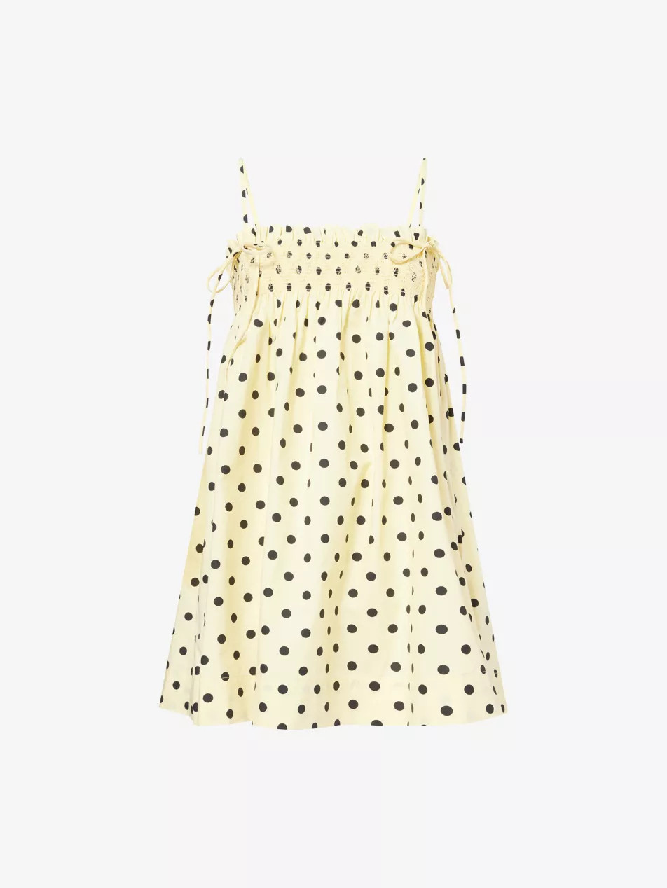 Lilo Shirred Dot-Print Cotton Mini Dress | Selfridges