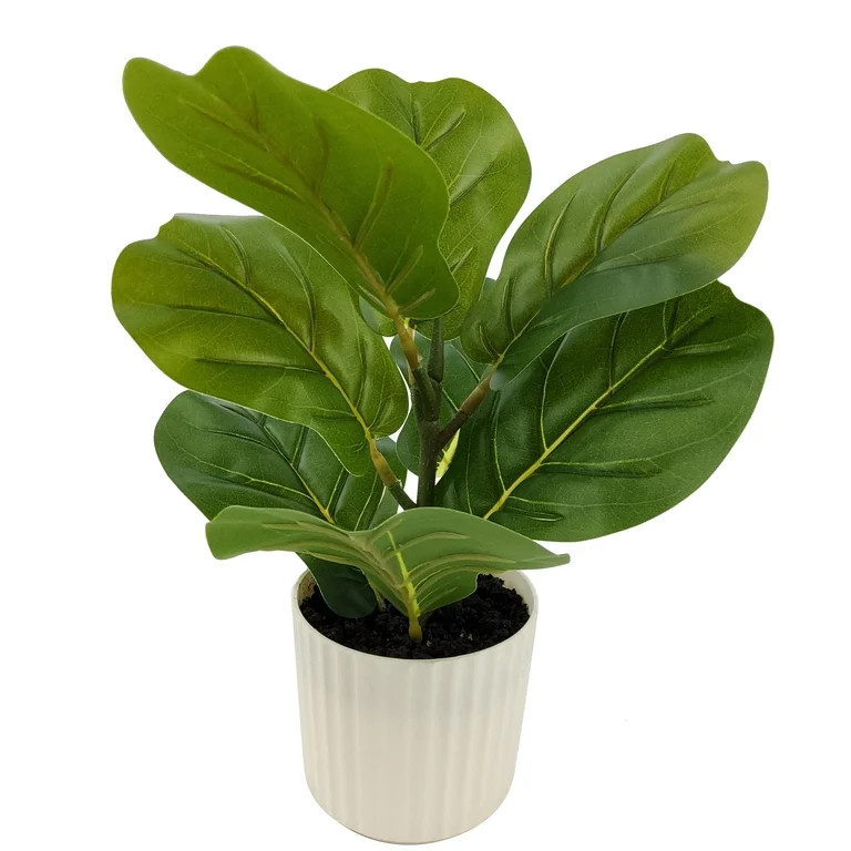 Mainstays 11 in Artificial Fiddle Leaf in White Pot, Green Color | Walmart (US)