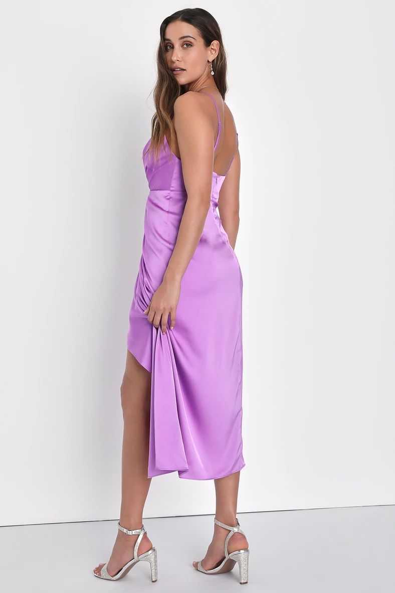 Caught Feelings Purple Satin Ruffled Midi Dress | Lulus (US)