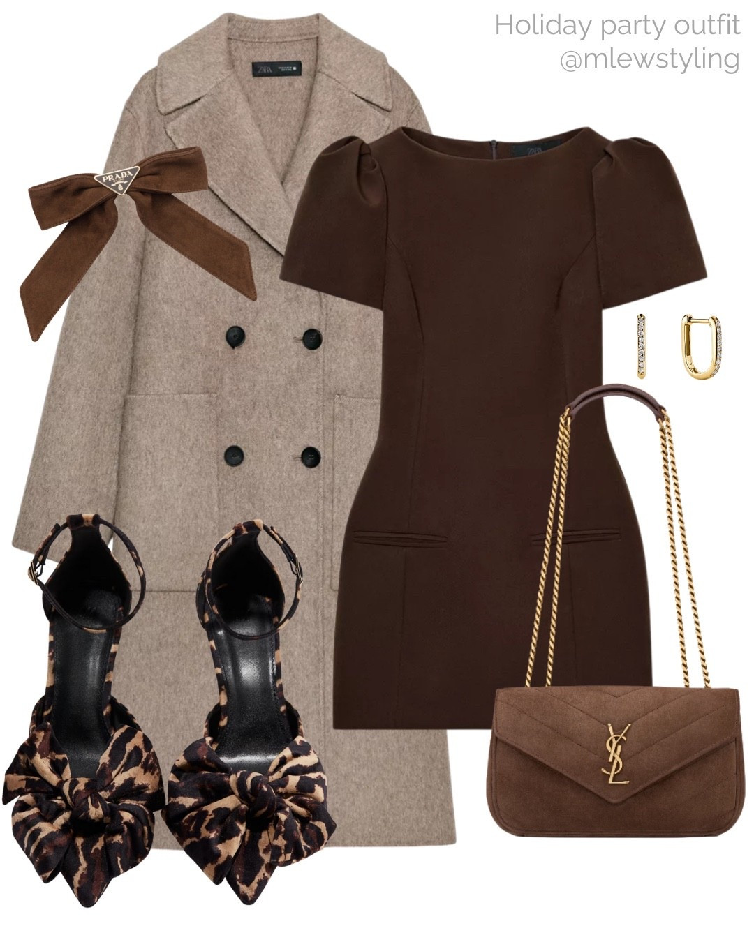 Holiday party outfit with espresso brown 🤎✨✨

Tags: Zara party dress, thanksgiving outfit, Christmas party look, wool coat, ysl loulou suede bag, H&M leopard print bow heels, Prada hair bow, neutral aesthetic,
Date night outfit, drinks with friends, chocolate brown 

#LTKParties #LTKItBag #LTKHoliday