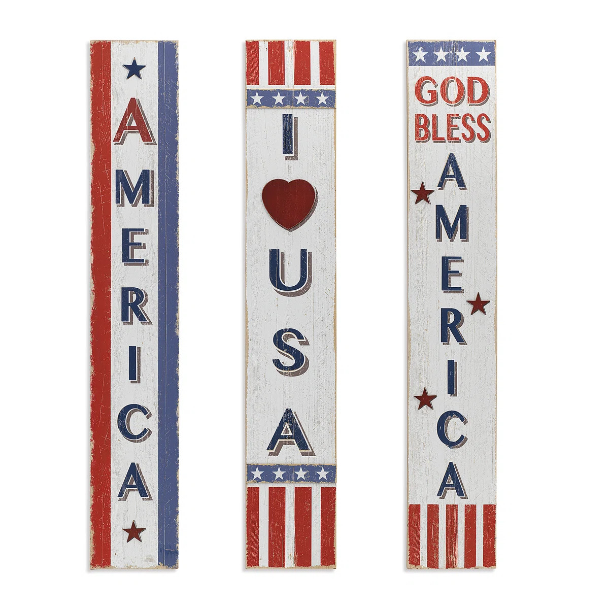 47-Inch Patriotic Wood Americana Porch Signs \u2013 Set of 3 Vertical Welcome Leaners with "God B... | Wayfair North America