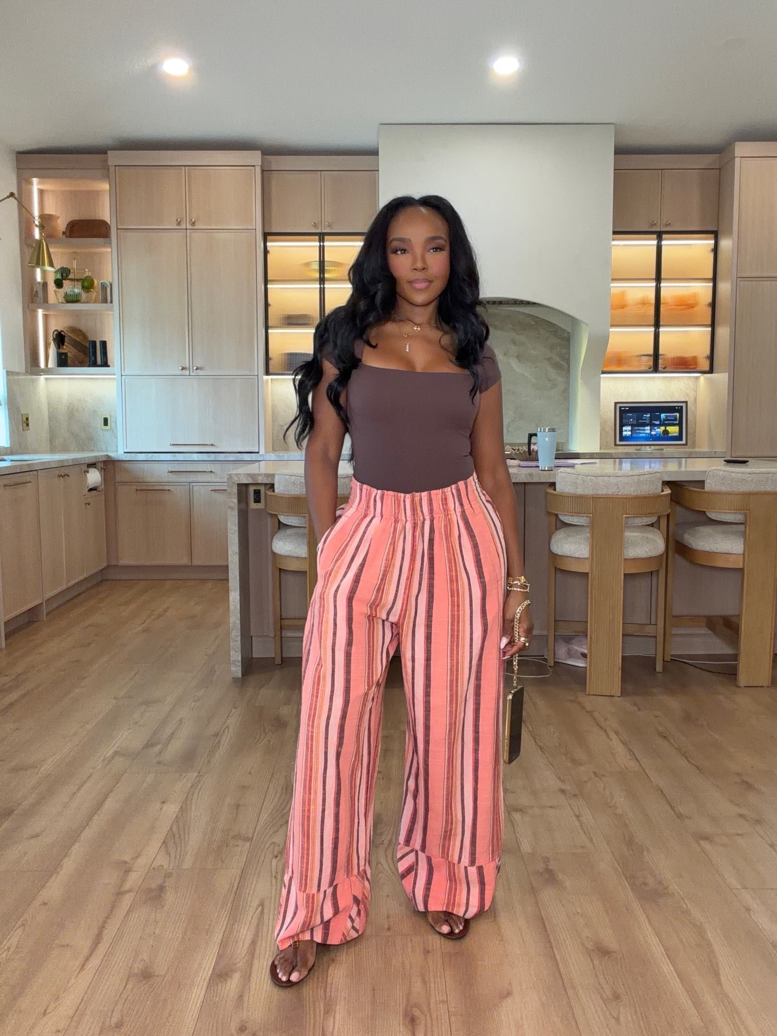 The pants are the moment! 💗✨

These pink striped wide-leg pants paired with a chocolate brown fitted top are the perfect effortless outfit! Cute for brunch, vacation, weekend outings, or a casual date night.

Everything is linked below! 🛍️

striped wide leg pants, casual chic outfits, vacation outfit ideas, brunch outfits for women, colorful pants outfits, effortless everyday style