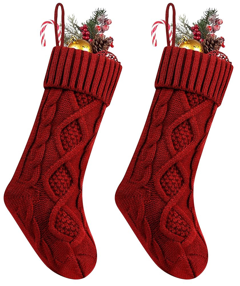 Fesciory Christmas Stockings, 2 Pack 18 Inches Cable Knitted Large Size Stocking Gifts & Decorati... | Amazon (US)