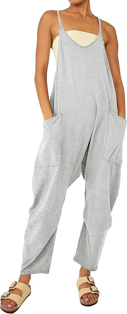 UANEO Jumpsuits for Women Casual Summer Sleeveless Loose Overalls Baggy Harem Jumpers Onesies | Amazon (US)