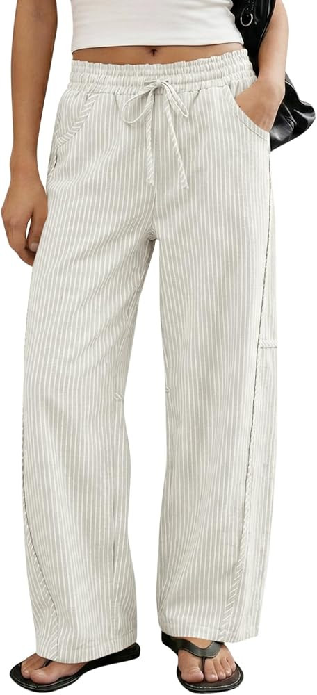 Cicy Bell Womens Wide Leg Striped Pants High Waisted Baggy Casual Barrel Drawstring Lounge Trouse... | Amazon (US)