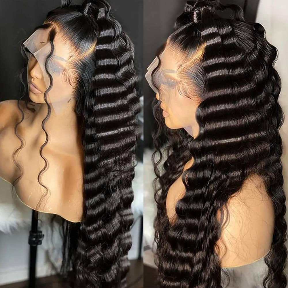 13X6 HD Lace Front Wig,30Inch Glueless Loose Deep Wave Wig Natural Black.Synthetic Lace Front Wig... | Amazon (US)
