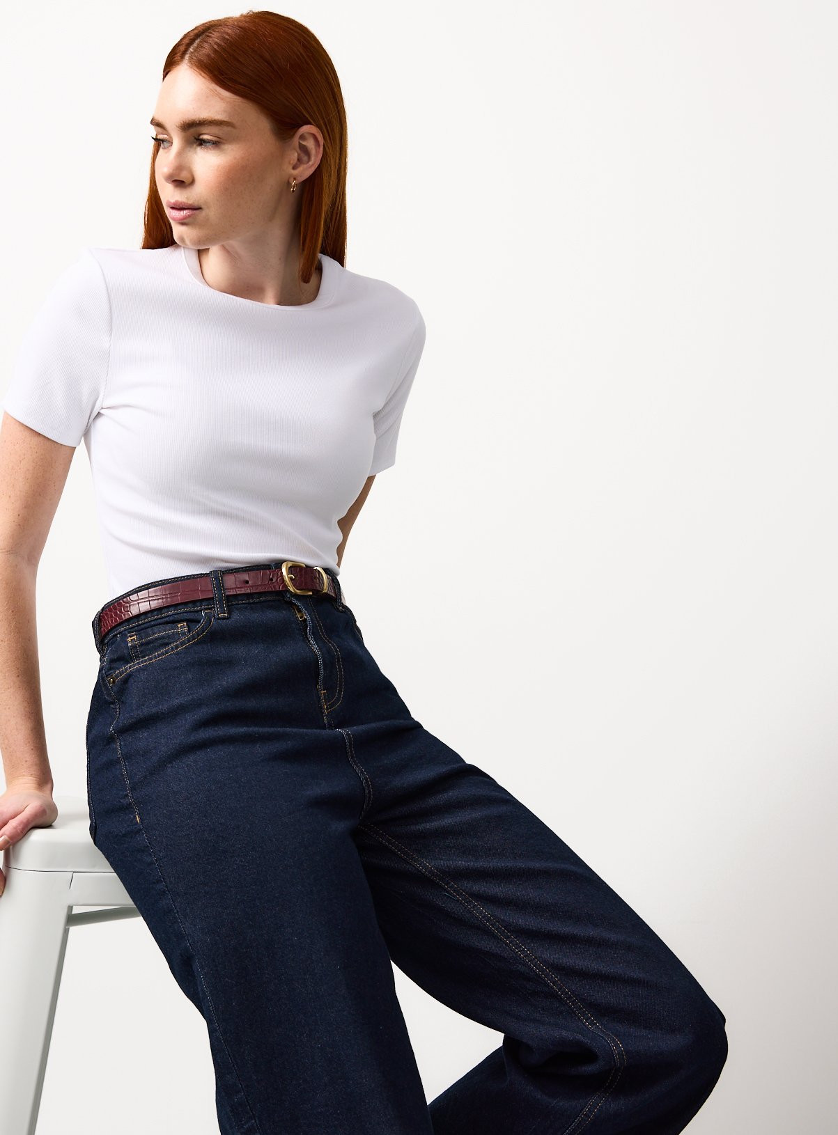 White Ribbed Slim Fit T-Shirt | Tu Clothing