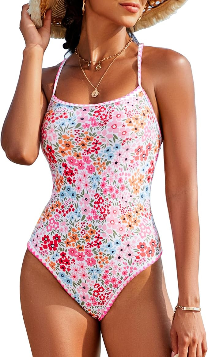Womens One Piece Swimsuit Tummy Control Modest Bathing Suit Teen Girls Swim Suit Cute Floral Swim... | Amazon (US)