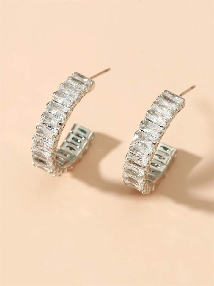2pcs Cubic Zirconia Decor Cuff Hoop Earrings | SHEIN