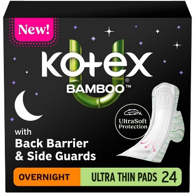 Kotex Bamboo Ultra-Thin Overnight Pads with Wings - 24ct | Target