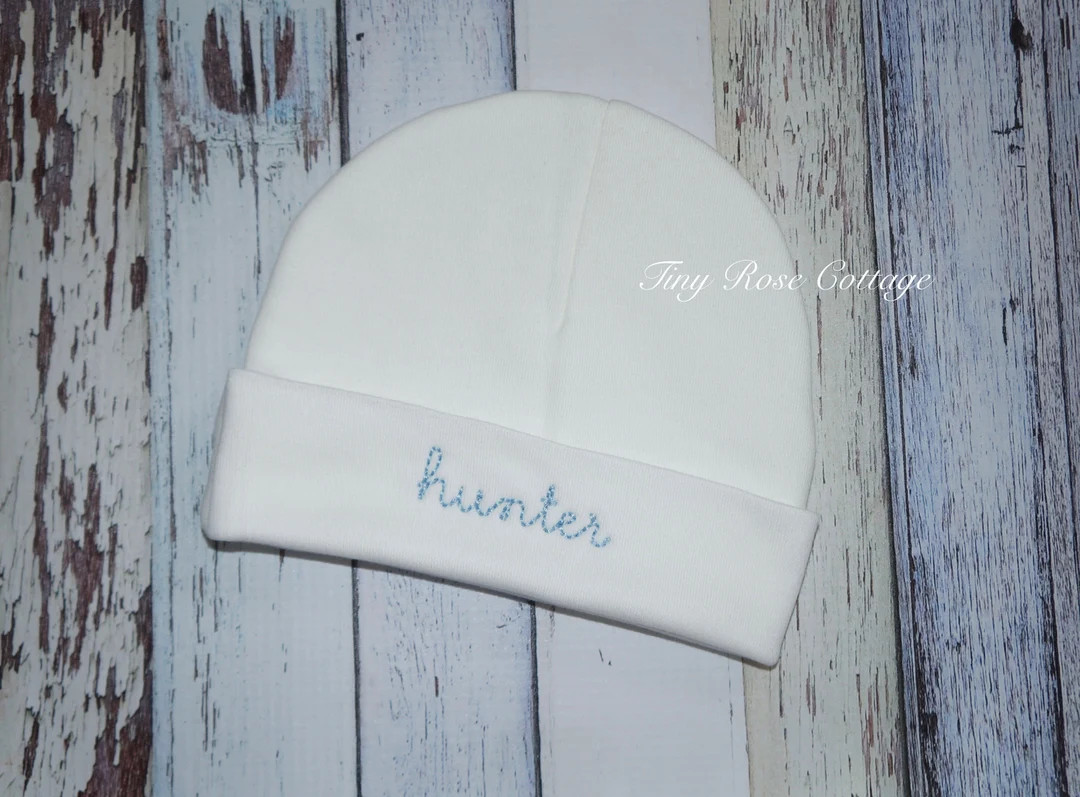 Newborn Baby hat, Vintage writing , Embroidered Baby hat, personalized Baby Beenie, 14 Different ... | Etsy (US)