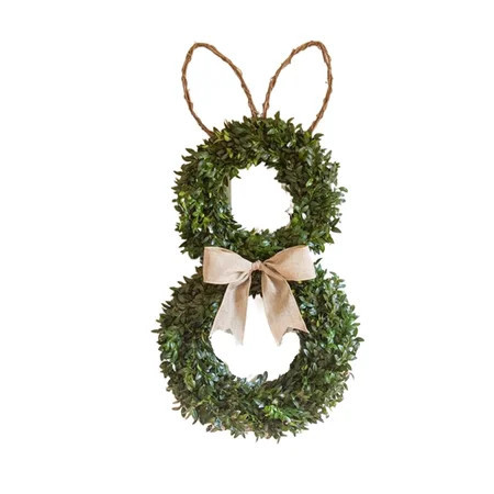Easter Bunny-Shaped Wreath with Green Leaves & Bow, Easter Rabbit Ear Wreath, Front Door Window Hanging Decor for Easter Spring Home | Walmart (US)