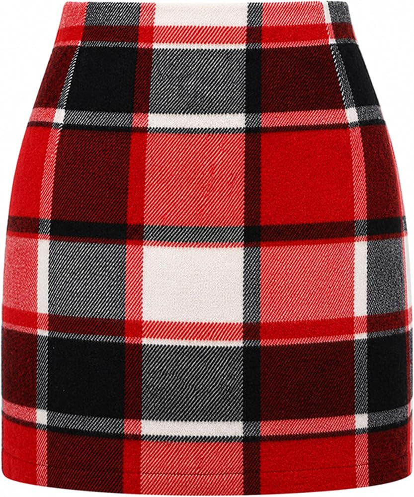 Rapbin Women's High Waist Plaid Skirts Fall Bodycon Pencil Wool Mini Skort | Amazon (US)