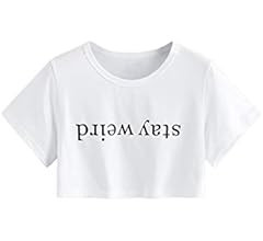 SweatyRocks Women's Summer Letter Print Crop Top T-Shirts Casual Short Sleeve Cropped Tee | Amazon (US)