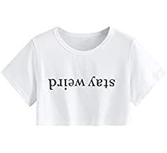 SweatyRocks Women's Summer Letter Print Crop Top T-Shirts Casual Short Sleeve Cropped Tee | Amazon (US)
