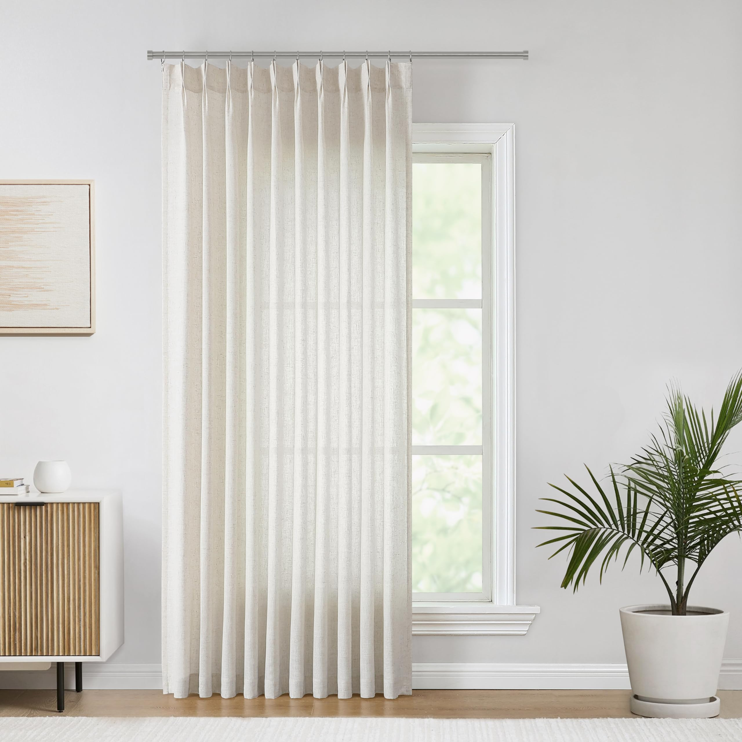 Vision Home Natural Pinch Pleated Semi Sheer Curtains Textured Linen Blended Light Filtering Wind... | Amazon (US)