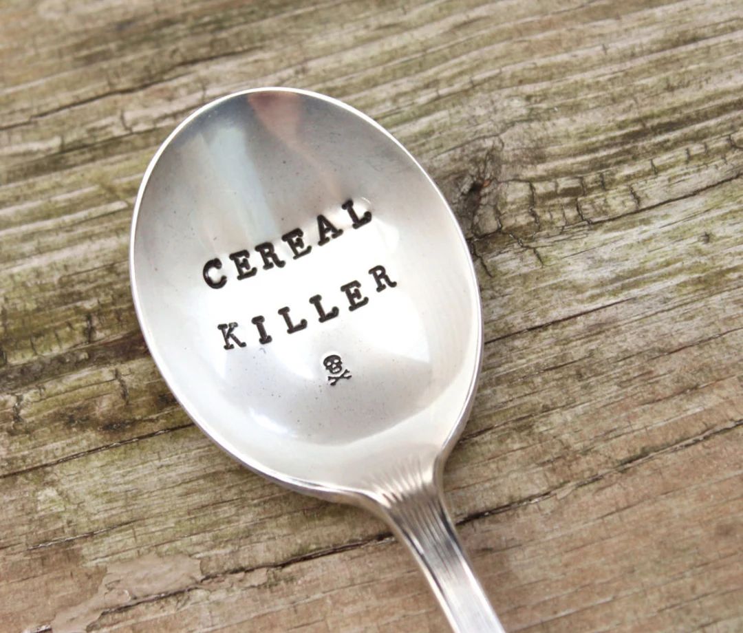 Cereal Killer Spoon Skull Crossbones Handstamped Stocking - Etsy | Etsy (US)
