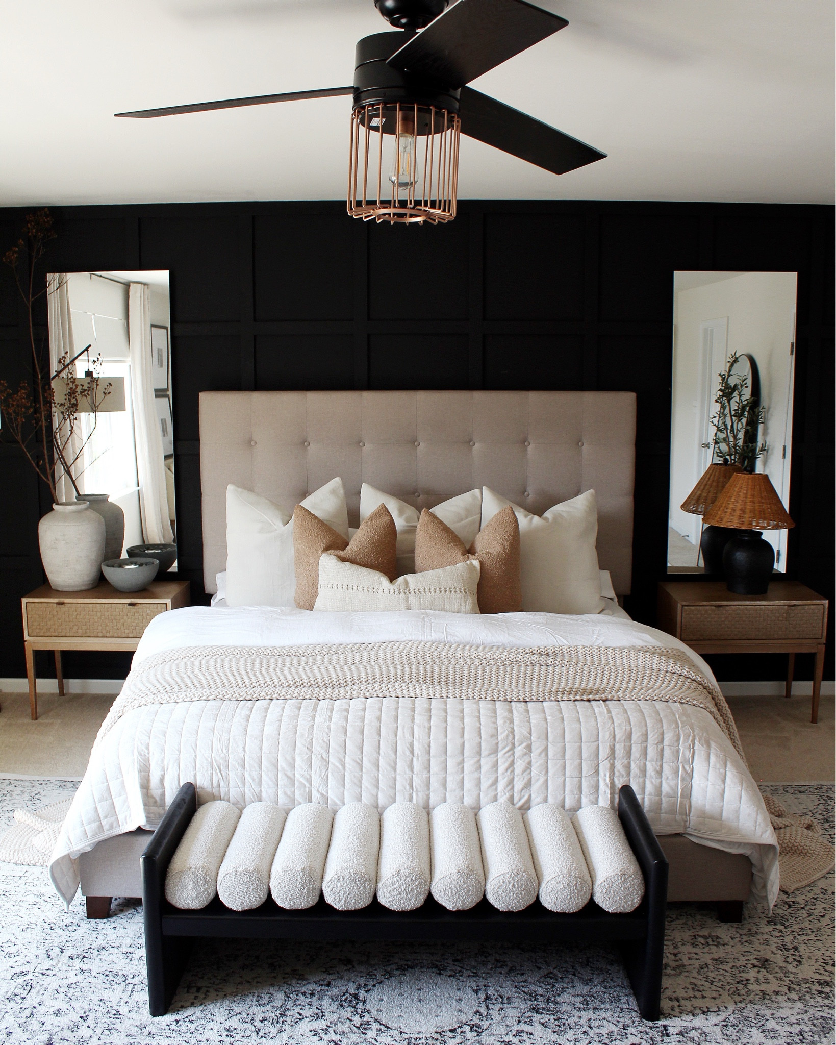Neutral primary bedroom: bed, pillow, blanket, bench, bedding, mirror, lamp

#LTKStyleTip #LTKSeasonal #LTKHome
