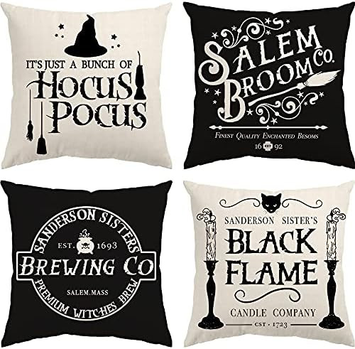 Halloween Decor Pillow Covers 16x16 Set of 4 Halloween Decorations Hocus Pocus Farmhouse Saying O... | Amazon (US)