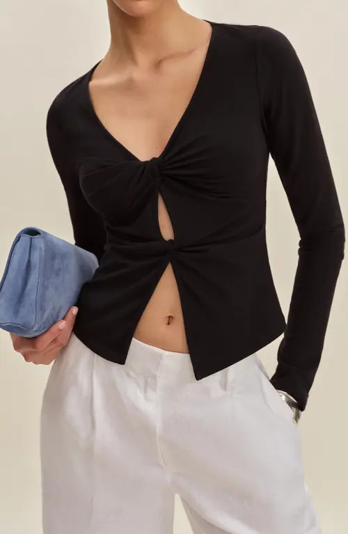 Reformation Silas Twist Detail Stretch Cotton Knit Top in Black at Nordstrom, Size X-Small | Nordstrom