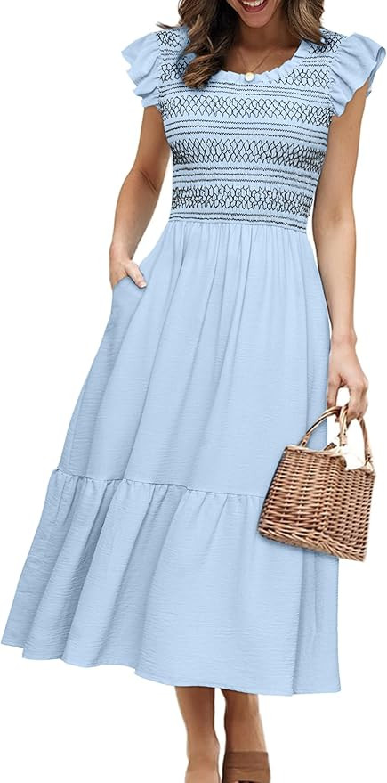 Simplee Womens Boho Maxi Dress Flutter Sleeve Summer Casual Smocked Waist A Line Flowy Tiered Dre... | Amazon (US)