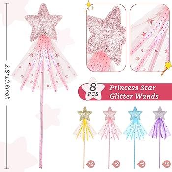 8 Pieces Fairy Wands Star Glitter Wand Princess Wands For Girls Kids Princess Party Favors Angel ... | Amazon (US)