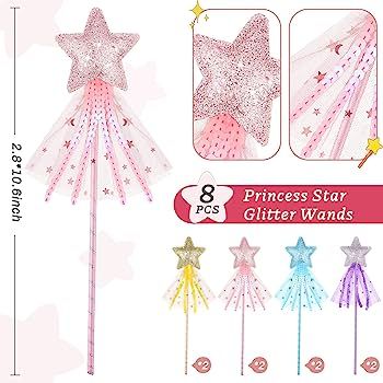 8 Pieces Fairy Wands Star Glitter Wand Princess Wands For Girls Kids Princess Party Favors Angel ... | Amazon (US)