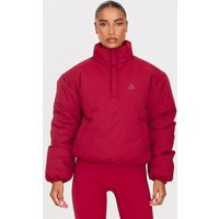 Dark Red High Neck Cropped Puffer Jacket | PrettyLittleThing US