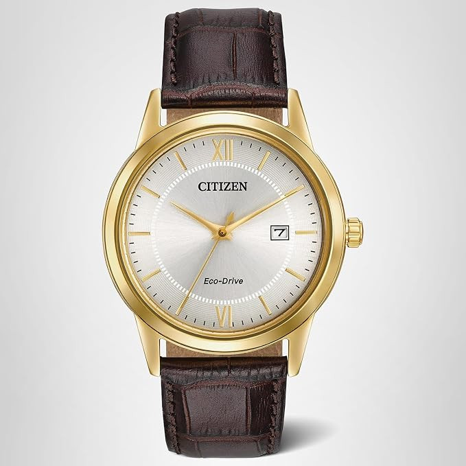 Citizen Men's Classic Eco-Drive Leather Strap Watch, 3-Hand Date | Amazon (US)