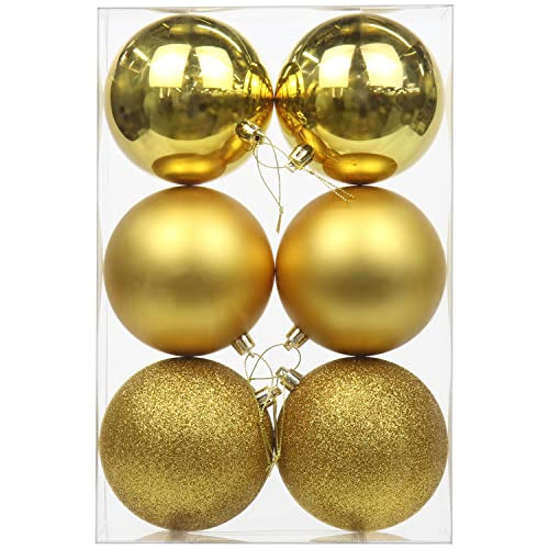 3.94" Large Christmas Balls Shatterproof Gold Christmas Ornaments 6 Pcs Big Xmas Ornaments Balls for Xmas Tree Holiday Wedding Party Decoration | Amazon (US)