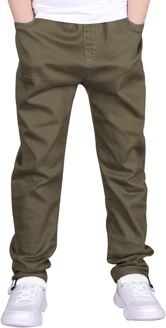 CAMLAKEE Boys' Stretch Pull on Chino Pants Kids School Uniform Yonth Twill Pants | Amazon (US)