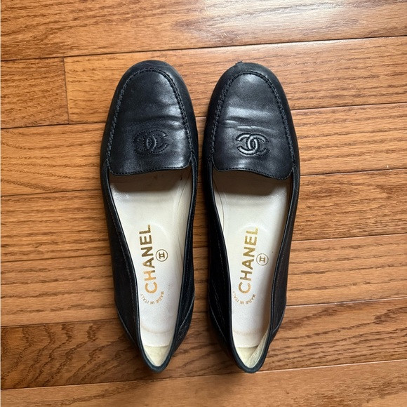 Chanel black leather loafers | Poshmark
