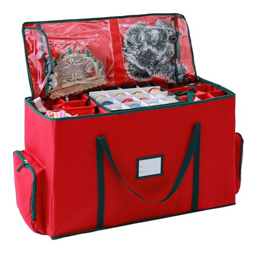 BIEBOS 2-In-1 Christmas Decoration Ornament Organizer Box， Movable Pallet Santas Bags Ornament Storage Containers, Holds 73 Holiday Ornaments, Adjustable Space For Figurines And Pockets For Decoration | Amazon (US)