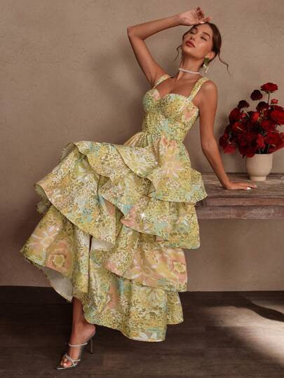 Anewsta Savoree Elegant Rhinestone Bustier Tiered Dress, Sexy Outfit For Women, Summer, Beach, Festival, Holiday | SHEIN