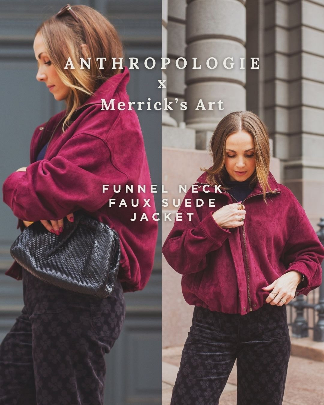 @Anthropologie x Merricks Art 
Funnel Neck Faux Suede Jacket
Reg and Petite