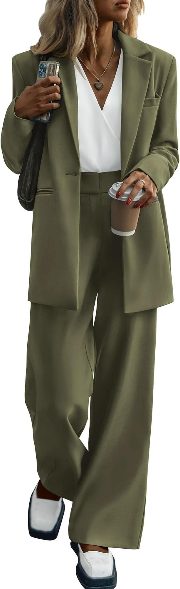 KIRUNDO Women Suits 2 Piece Set Business Casual Dressy Oversized Blazer Jacket and Wide Leg Dress... | Amazon (US)