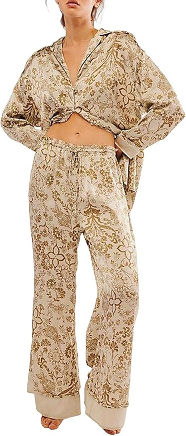 Yimoon Womens Satin Pajama Set Floral Silk Pajamas 2 Piece Cute Long Sleeve Button Down Pjs Sleep... | Amazon (US)