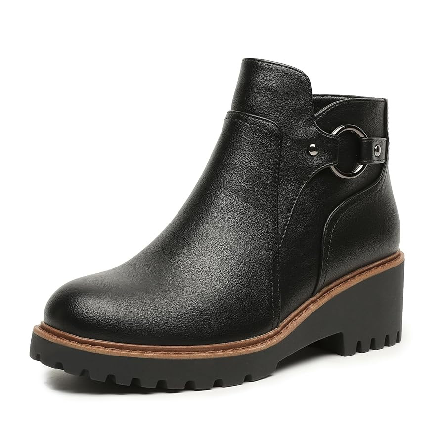 Womens Ankle Boots Chunky Low Heel Short Booties Comfortable Round Toe Dress Fall Boots with Side... | Amazon (US)