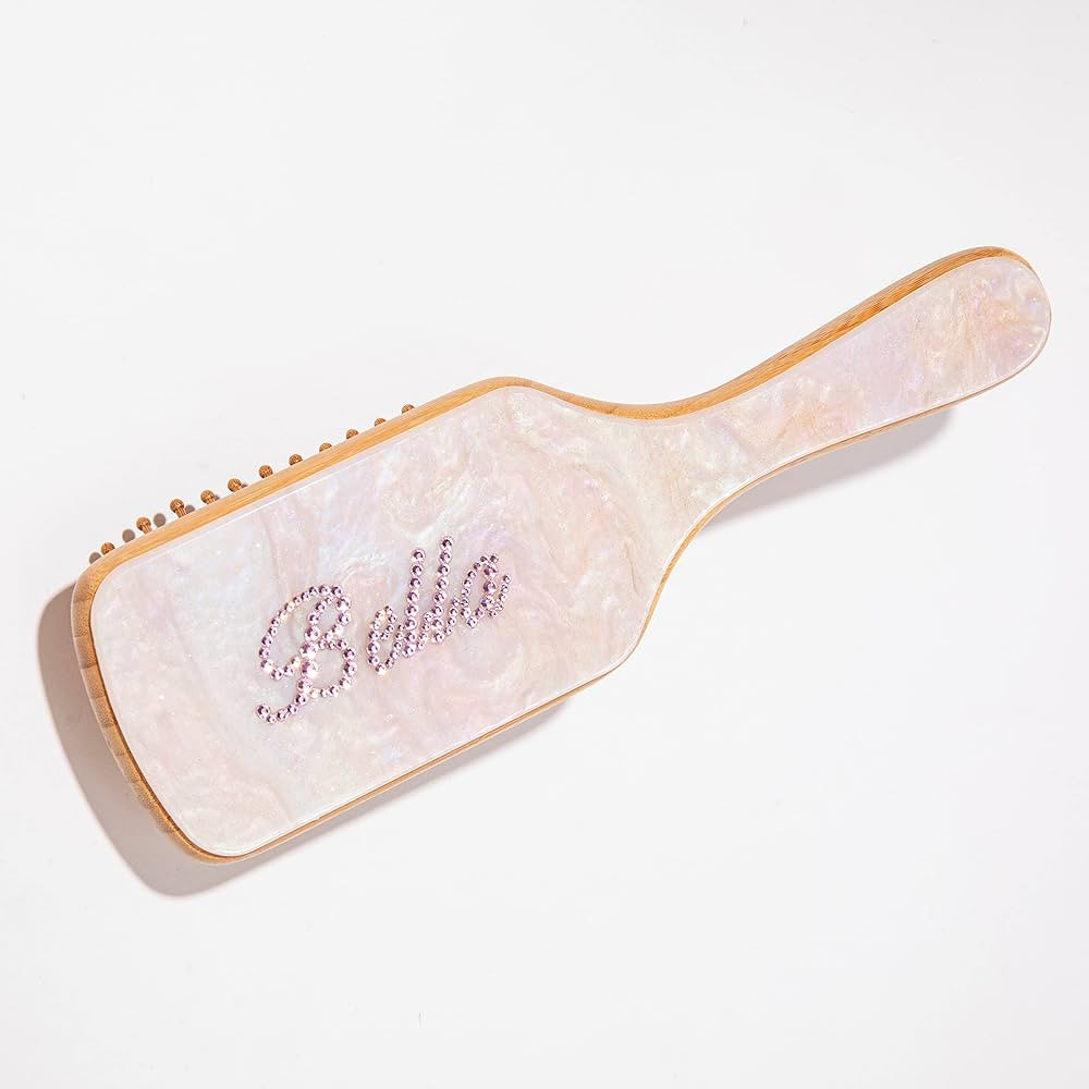 Custom Rhinestone Name Hair Brush Personalized gifts Natural Wooden Bamboo Brush (Wet/Curly/Thick... | Amazon (US)
