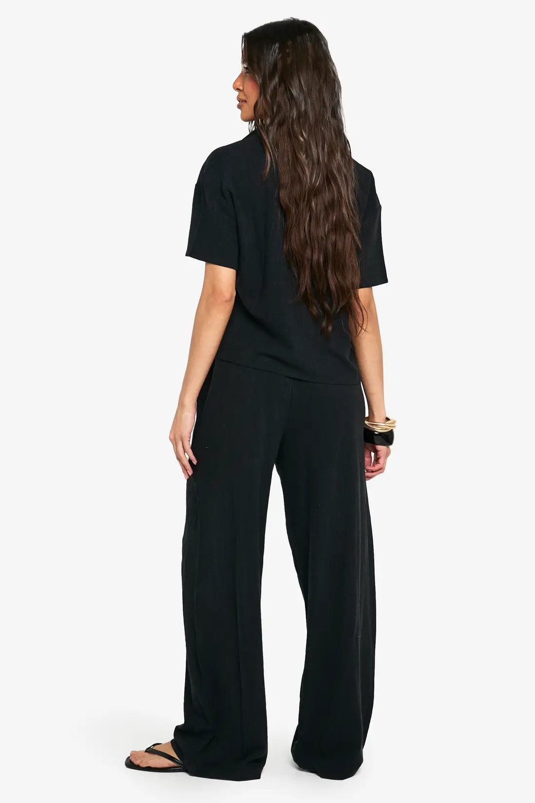 Black Premium Linen Wide Leg Trousers | Boohoo | Boohoo.com (UK & IE)