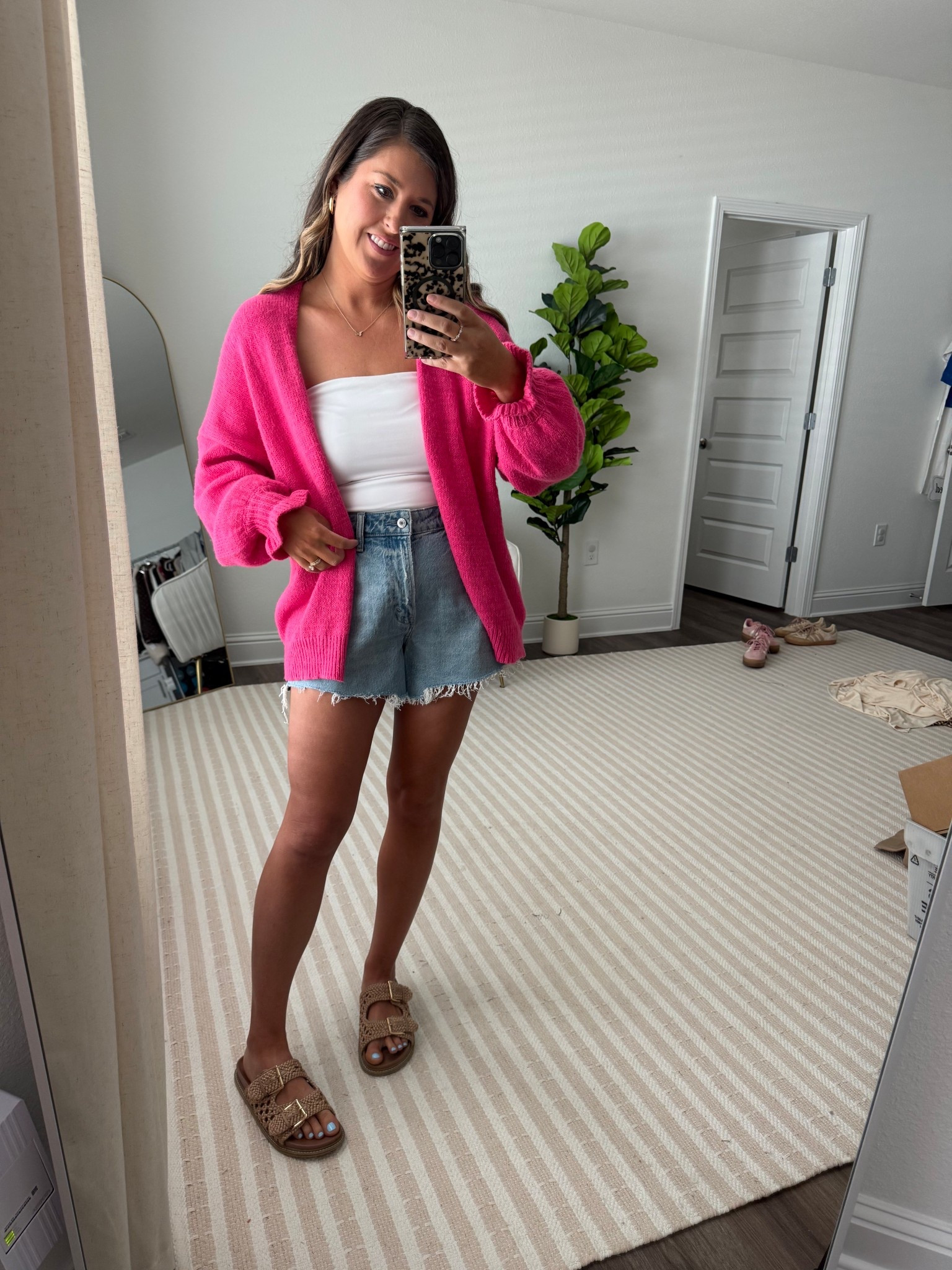 Spring cardigan, denim shorts 

Wearing medium in cardigan and 29 in shorts 

#LTKootd