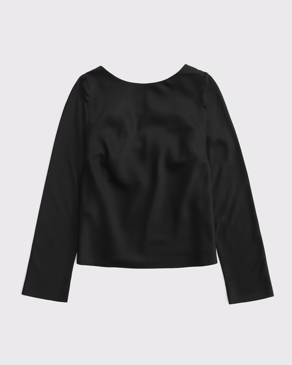 Long-Sleeve Satin Cowl-Back Top | Abercrombie & Fitch (US)