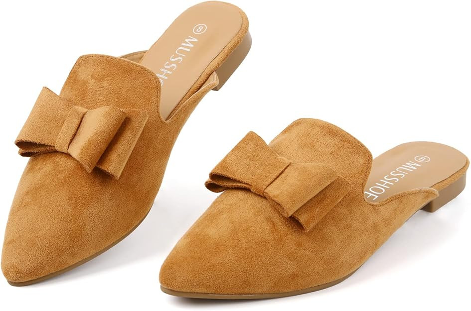 MUSSHOE Mules for Women Slip On Women's Flats Comfortable Closed Pointed Toe Backless Loafers Wom... | Amazon (US)