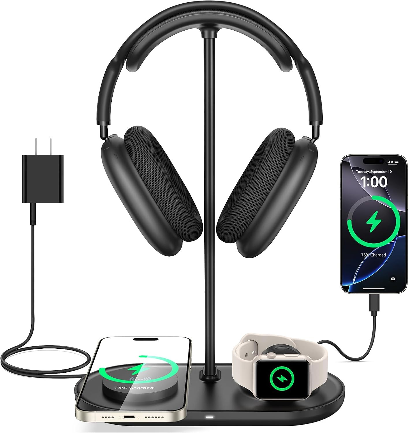 4 in 1 Headphone Stand, 15W Wireless Charger for Airpods/iPhone/iWatch | Amazon (US)