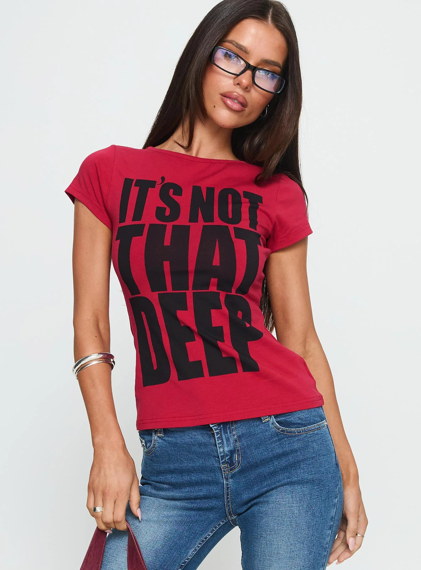 It's Not That Deep Graphic Baby Tee Red | Princess Polly US